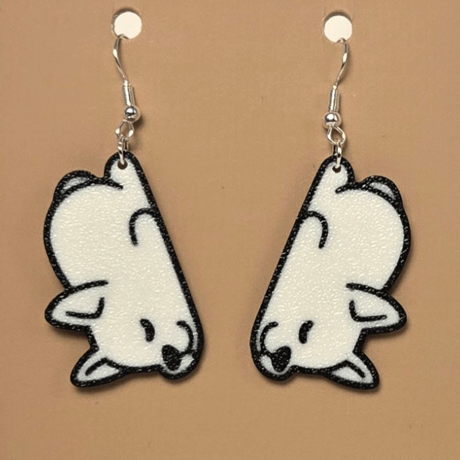 Boucle d'oreille en forme de Chien Dodo imprimée en 3D avec crochet hypoallergénique